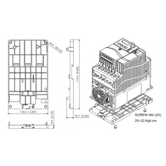 DIN sin adapter - VFD-E frekiváltóhoz, VFD015E21A ~022E21A, VFD015E43A ~037E43A,