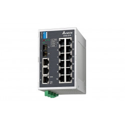 Switch - 16x port 100Mbit Ethernet,1x optikai port MM, 1x Relé kim.,Táp 12~48VDC