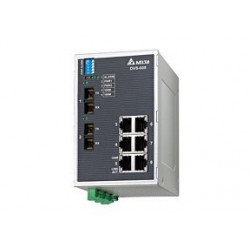 Switch - 8x port 100Mbit Ethernet, 2x optikai port MM, 1x Relé kim.,Táp 12~48VDC