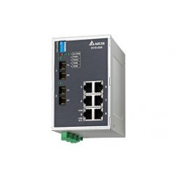 Switch - 8x port 100Mbit Ethernet, 2x optikai port SM, 1x Relé kim.,Táp 12~48VDC